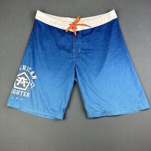 American Fighter Board Shorts Men 38 Blue Handover Stretch Swim Beach Affliction